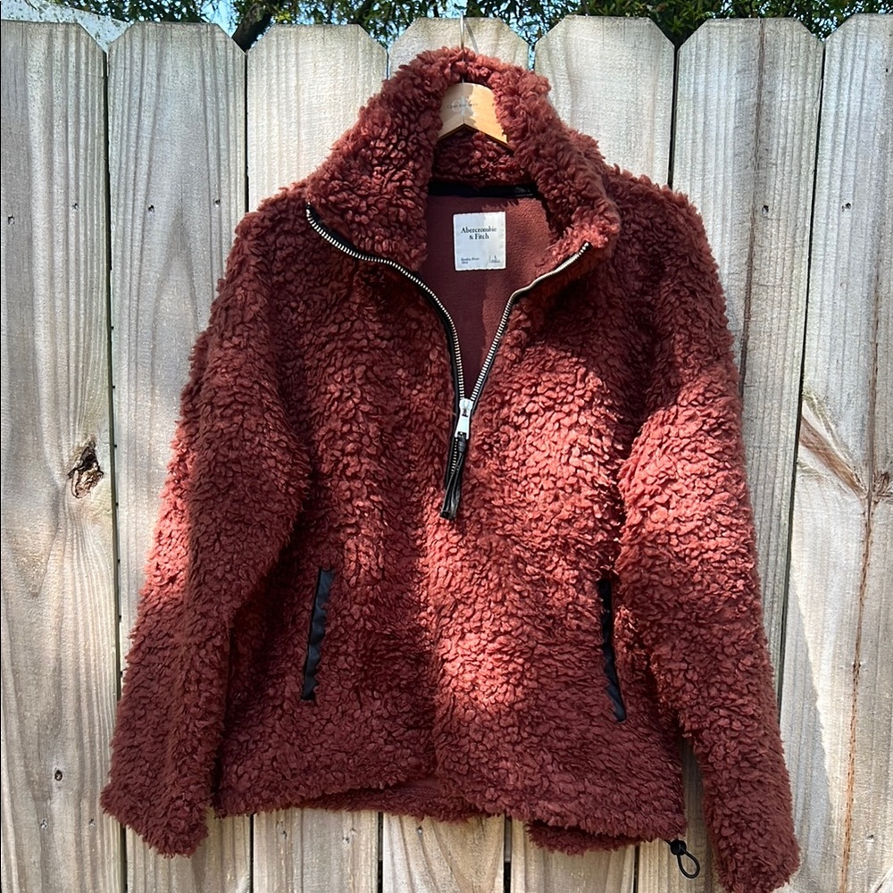 Brown Teddy Jacket with Plush Material and High Collar